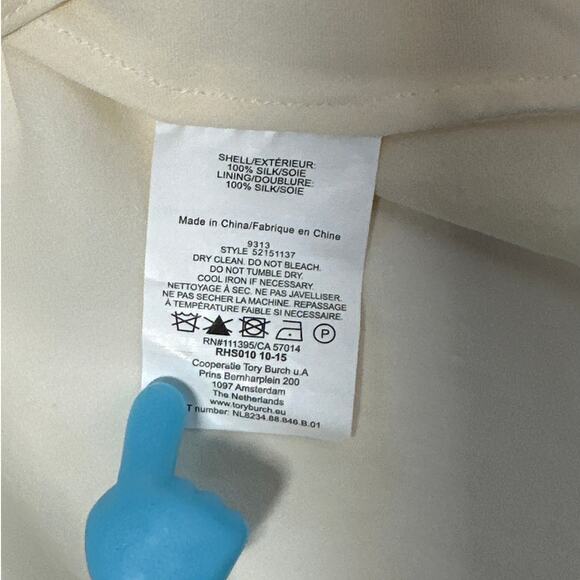 Tory Burch Silk Peasant Blouse Top Ivory Chiffon Size S Batik Trim Boho Designer - Picture 15 of 16